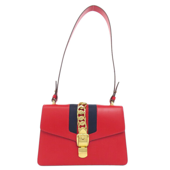 Gucci Handbags - GUCCI Authentic Red Leather Sylvie Shoulder Bag